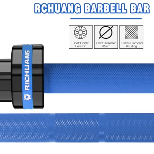 7ft Olympic Barbell 28mm 45lb – 500/700/1000LB Bar for Home Gym | Ceramic coated steel. Smooth spinning sleeves. Fits 2" plates. For snatch, clean and jerk, squats, deadlifts, bench press. - color: 1000LBS-Blue