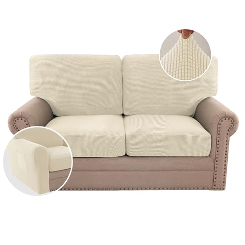 H.VERSAILTEX Multi-Pieces Sofa Covers Stretch Couch Covers Form Fitted Seats and Back Cushions Covers (2 Seat Covers Plus 2 Back Cusion Covers, Bonus 2 Armrest Covers), Natural - color: Natural, size: 2 SEAT COVERS + 2 BACK COVERS+ 2 ARMREST COVERS