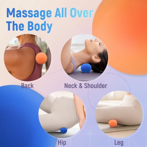 2 Pack Massage Lacrosse Balls for Myofascial Release,Yoga Deep Tissue Massage,Trigger Point Therapy and Foot Plantar Fasciitis,Muscle Soreness Massager Ball (Orange + Blue) - color: Orange + Blue