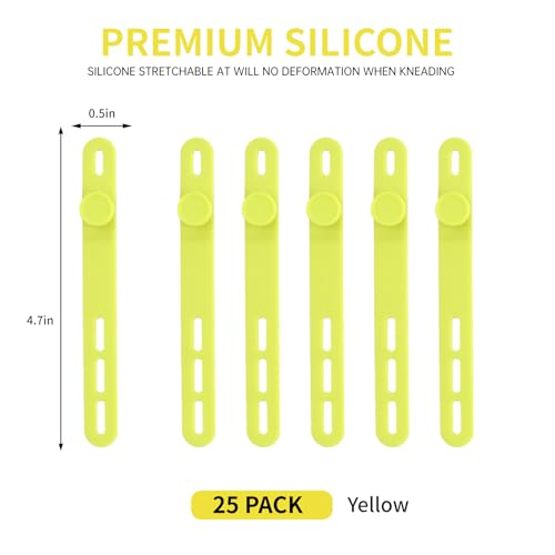 Oligei 25 Pcs Silicone Cable Ties, Cable Ties Reusable, High Elasticity Cord Wraps for Electrical Cords, Cord Organizer for Earphone, Phone Charger(Yellow) - color: 25p∣yellow