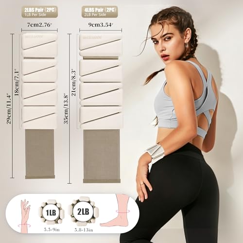 BECOJADDE Ankle Weights for Women Wrist Weights Set of 2 (1 lb/2 lb Each) Adjustable Arm Leg Weight for Womens Men Suitable for Walking Swimming Running Pilates Yoga Gym - color: Milky Apricot, size: 2lb Pair (1lb Each)