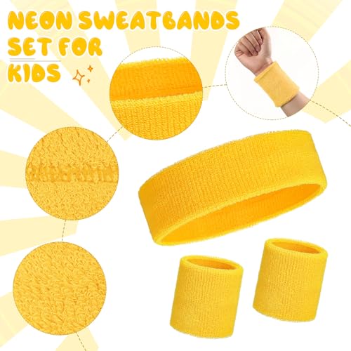 Bememo 36 Pcs Neon Sweatbands Set Soccer Party Favors Cotton Headbands Wristband Sweat Bands Soccer Mom Essentials for Football Fans Sporting Events 80 90s Glow Party - color: Yellow, size: Small