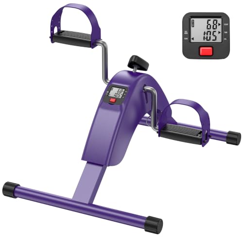 Under Desk Bike Pedal Exerciser for Leg & Arm | Foldable Mini Exercise Bike with LCD Display for Home & Office - color: PURPLE