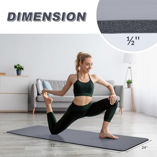 Signature Fitness Extra Thick High-Density Foam Yoga Mat – Multiple Thicknesses (1/2" & 1") / Multiple Colors – Double-Sided Non-Slip Surface – with Carrying Strap for Pilates, Yoga & Home Workouts - color: Graphite-1/2"thick