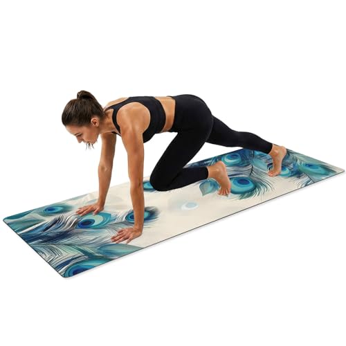Navy Blue Grey White Yoga Mat Non Slip Abstract Art Modern Oil Painting Exercise Mat with Carrying Strap, Large Yoga Mats for Women, Workout Mats for Pilates, Stretching & Fitness - color: Teal Green, size: 68"L x 24"W