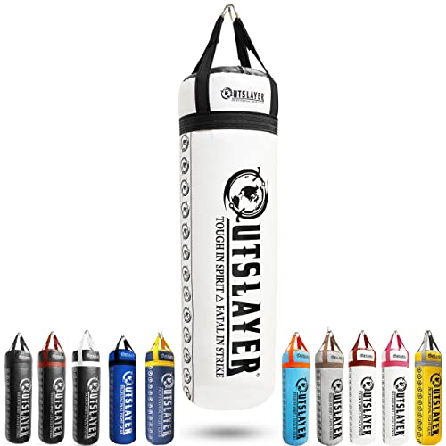 Outslayer 80 Pound Filled Punching Bag Boxing and MMA Made in USA - color: White/Black, style: Without Bottom D-Ring