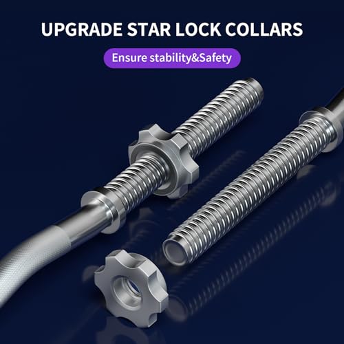 47" EZ Curl Bar Weight Lifting Bar, 1-inch Curling Bars for Weight lifting | Barbell bar for Hip Thrusts/Squats/Lunges for Gym and Home, With 2 Star Double Risk Star-nuts (220lb Weight Capacity) - color: Silver