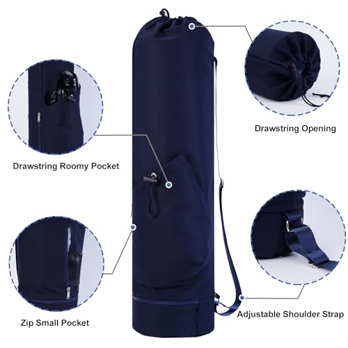 sportsnew Yoga Mat Bag with Water Bottle Pocket & Wet Pocket for Women | Yoga mat carrier fits 1/8"-3/8" yoga mats, quick-access multi-pocket organization, lightweight for gym, Pilates & studio - color: Navy Blue, size: Medium