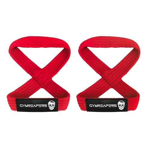 Gymreapers Figure 8 Lifting Straps For Deadlift, Powerlifting, Strongman, & Cross Training Strong Weightlifting Wrist Straps For Men, Women - color: Red, size: Medium