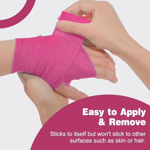 AZEN 16 Pack Self Adhesive Bandage Wrap Pink, 2" X 5 Yards Elastic Cohesive Bandage Wrap, Athletic Tape, Vet Wrap, Ankle Tape, Tattoo Grip Tape Wrap (Pink) - color: Pink, size: 2 Inch
