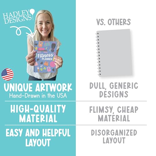 Hadley Designs Fitness Journal for Women - Workout Journal for Women, Fitness Planner for Woman, Workout Log Book, Undated Gym Journals & Exercise Journals, Gym and Health Notebook, Birthday Gifts - color: Indigo Pastel