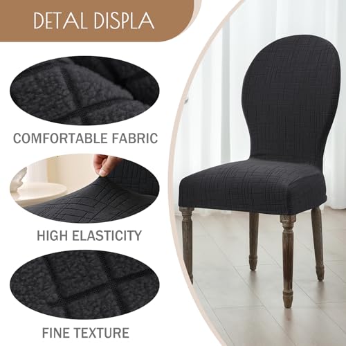 Round Back Dining Chair Cover Set 2/4/6, Curved Back Chair Covers Stretch Armless Dining Chair Slipcovers Mid Century Modern Chair Seat Protector for Kitchen, Home and Banquet (Black, Set of 2) - color: 2-black, size: Set of 2