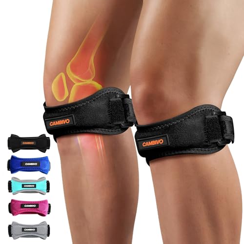 CAMBIVO 2 Pack Patella Tendon Knee Straps, Knee Brace for Women & Men with Extra Straps, Patella Bands for Pain Relief, Osgood Schlatter, Jumper’s Knee, Tendonitis, Running, Basketball, Volleyball - color: Orange