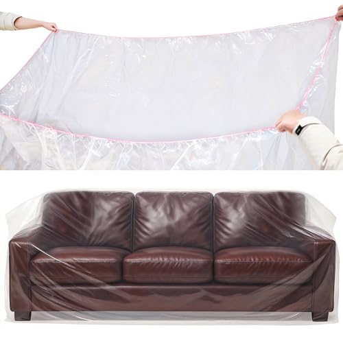 Plastic Couch Cover Furniture Cover with Elastic Band, Clear Sofa Cover Protector for Moving and Storage, Waterproof & Dustproof Moving Bags for Couch Slipcover 92W x 42D x 42H Inches (Sofa) - size: Sofa