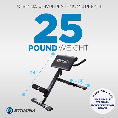 Stamina X Adjustable Ab, Back, and Core Strength Exercise, Sit-Up Fitness Hyperextension Weight Bench for At-Home Workouts - color: Black