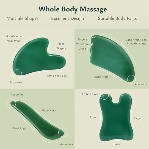Rena Chris Guasha Massage Tool, 4 pcs Gua Sha Facial Tool, Guasha Board for SPA Acupuncture Therapy Trigger Point Treatment, Gua Sha Scraping Massage Tool (Green) - color: Green
