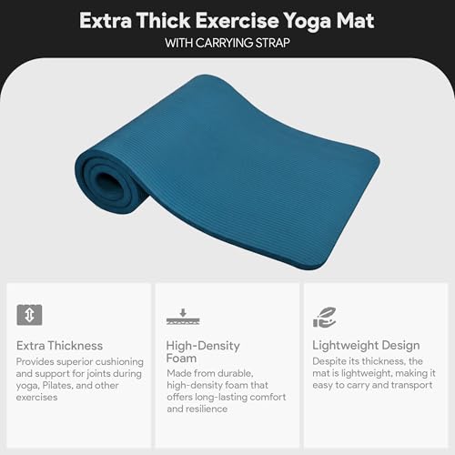 BalanceFrom Yoga Mat, 1-Inch Extra Thick High Density Exercise Mat, Anti-Tear Exercise Yoga Mat with Carrying Strap, Suitable for Various Yoga Exercises, Multiple Colors - color: Navy Blue