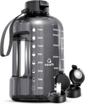 AQUAFIT 1 Gallon Water Bottle with Time Marker | BPA Free 128 oz Water Bottle with Straw and Chug Lids - Leakproof Gym Water Bottle with Carry Handle (Gray) - color: Gray, style: 128 oz - 2 Lids