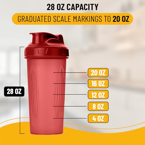 Mr. Pen- Shaker Bottles for Protein Mixes, 28 oz | Leak Proof Shaker Cups with Stainless Steel Wire Whisk Ball for Protein Shakes and Pre Workout - color: Red