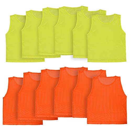 Athllete LITEMESH Pinnies (Set of 12/24 Practice Vests) Youth Pinnies, Pennies for Sports Youth, and Scrimmage Vests - color: 6-neon Yellow + 6 Orange, size: Teen/Adult