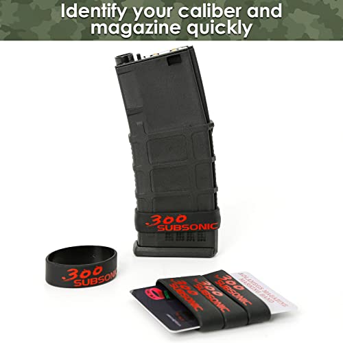Aolamegs 5/10 Pack Magazine Bands - 5.56 Nato, 300 Blackout, 300 Subsonic, .223 Remington, .308 Winchester, 7.62x39 Magazine Marking Band, Durable Silicone Ammo Caliber Bands for Magazine Identification (2 Colors) - color: 300sub-blackred(10pcs)