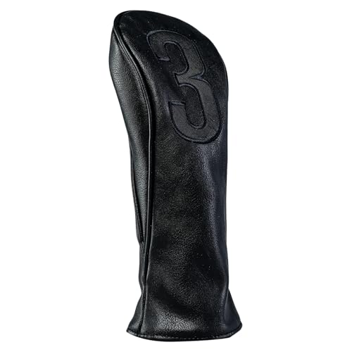 Golf Club Covers – Blackout Leather Driver Headcover, Fairway Wood, 3 Wood, Hybrid, Fits Mallet Blade Putter Head Covers Alignment Stick Cover - size: 3 WOOD