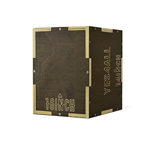 Yes4All Plyo Box, 3-in-1 Wooden Box Jump for Home Gym, Lunges, Squats, Dips - color: C. Wood - Moss Brown, style: 16" x 14" x 12"