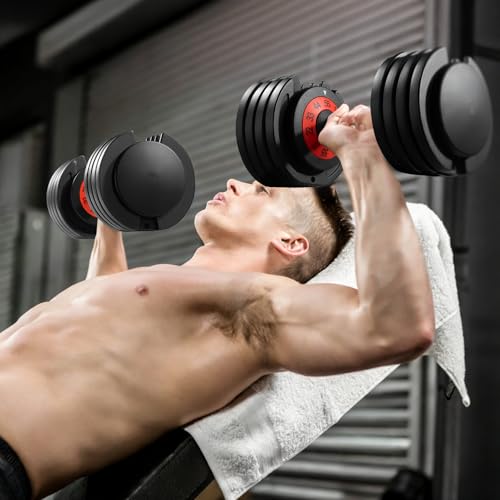 AOTOB Adjustable Dumbbell Set 25/55 Lbs (Pair), Fast Weight Adjustment with Anti-Slip Turning Handle, Space-Saving for Home Gym, Strength Training Equipment for Men & Women - color: 55lbs Black-Pair