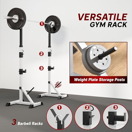 Soozier Pair of Adjustable Squat Rack Standard 53.5"-69.25" Barbell Rack Stand 440lbs Capacity, 2" Steel Heavy Duty Bench Press Rack, Support 3 Sets Barbells Storage