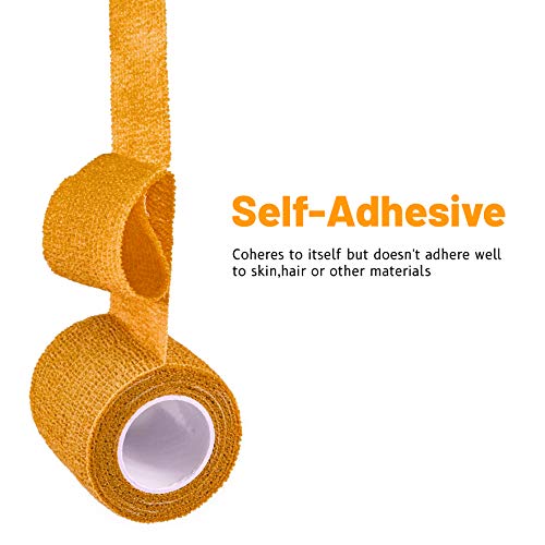 FRESINIDER 9 Rolls Self Adhesive Wrap Athletic Tape Gauze, Breathable Elastic Cohesive Bandage for Sports Injury & Pet (7 Pcs 2" x 5 Yards + 2 Pcs 1" X 5 Yards) (Orange) - color: Orange