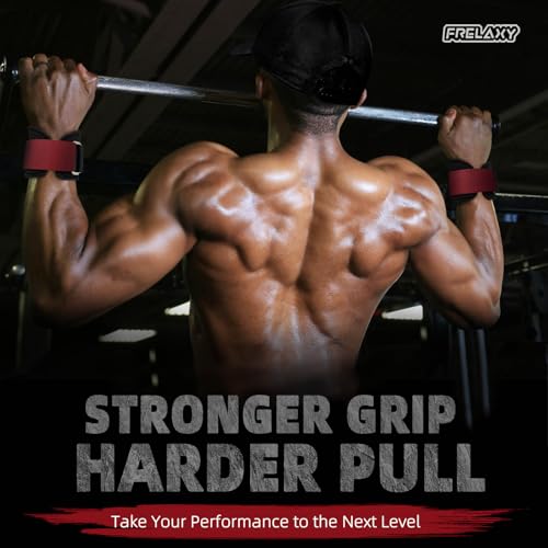 Frelaxy Lifting Wrist Straps, Rubber Weight Lifting Grips for Deadlifts | Non-slip rubber palm, Full palm protection, Neoprene wrist padding, Enhanced grip support, Pull ups rows lat pulldowns - color: Red