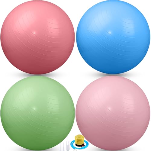 Leyndo 4 Pcs 26 Inch Yoga Exercise Ball Pilates Pregnancy Birthing Fitness Ball with Quick Pump Anti Burst for Improved Posture, Balance, Yoga, Pilates, Training - color: Macaron Color