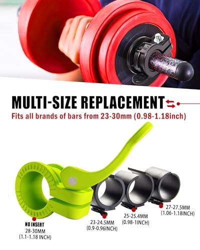 Narrow Barbell Clips 2.5cm Width for Olympic Bars, 0.9-1.18inch Adjustable Weight Clamps, Quick Release Locking Collars for Weightlifting - color: Green