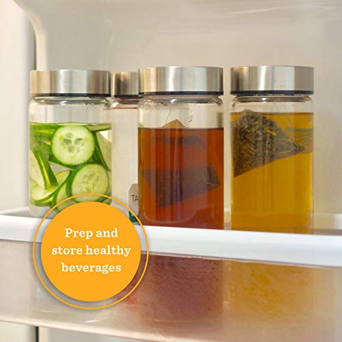 Juice Bottles - 4 Pack Wide Mouth Glass Bottles with Lids - for Juicing, Smoothies, Beverage Storage - 16oz Glass Water Bottles, BPA Free, Stainless Steel Lids, Leakproof, Reusable, Borosilicate - size: 16 Ounces