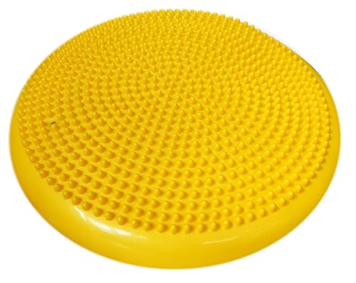 AppleRound Inflated Wobble Cushion with Hand Pump, Air Stability Board (Extra Thick), Core Balance Disc for Adults, Sensory Wiggle Seat for Kids, Flexible Seating for All Age, 13.5in / 34cm Diameter - color: Yellow