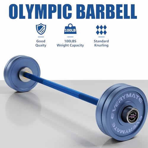 EVERYMATE 5LB Mini Barbell Bar Beginner Women Kid Barbell Total Body Workout Weighted Bar,for Strength Training, for Youth Children New Weightlifting - color: Sliver Sleeves Blue Bar, size: 5LB Mini Barbell