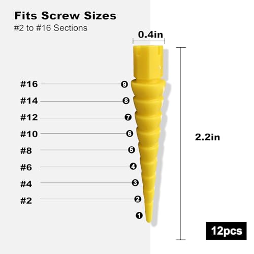 Yellow 12PCS Stripped Screw Hole Repair Anchor, Door Hinge Screw Hole Filler, Multi Use Wall Anchors, Fits Wood Screws Sizes #2 to #16 - color: Yellow