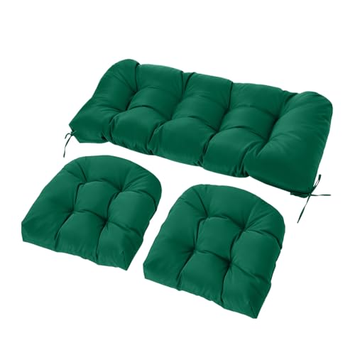 Wicker Chair Cushions Set, 2 U-Shaped Cushions & 1 Loveseat, Waterproof Outdoor Loveseat Cushion for Patio Furniture, Settee Bench Pad All Weather,Green - color: Green