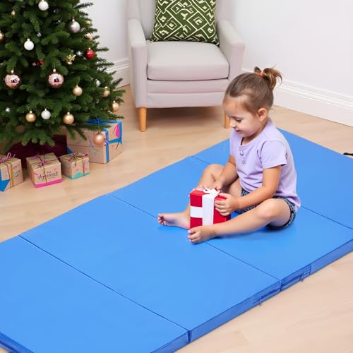 Gymnastics Mat, 3FTx6FT / 4FTx8FT 2" Thick Folding Kids' Gymnastic Tumbling Mat for Home Gym Exercise & Play - color: 3x6FT-Blue