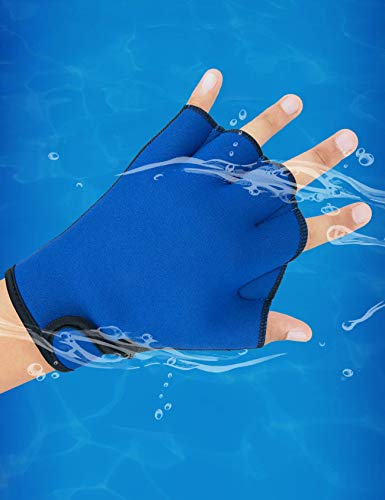 FitsT4 Sports Aqua Gloves Webbed Paddle Swim Gloves Fitness Water Aerobics - color: Blue, size: Small