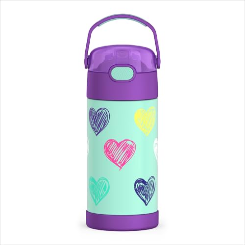 THERMOS FUNTAINER Water Bottle with Straw, 12oz, Hearts | Kids Stainless Steel Insulated Water Bottle, Keeps Drinks Cold Longer for School & Play, BPA-Free - color: Hearts, size: 12 Ounces