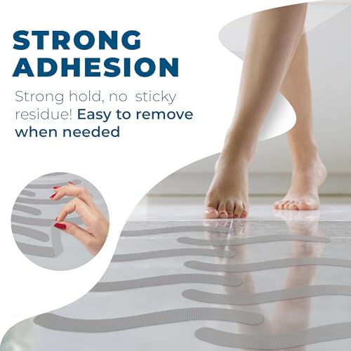 Anti-Slip Shower Stickers - Help Reduce Slipping in Bathtub & Shower, Gray Non-Slip Bath Strips, Strong Adhesive Bathtub Appliques Suitable for Homes with Kids, Adults & Seniors - 24 Pcs - Homergy - color: Calm Gray