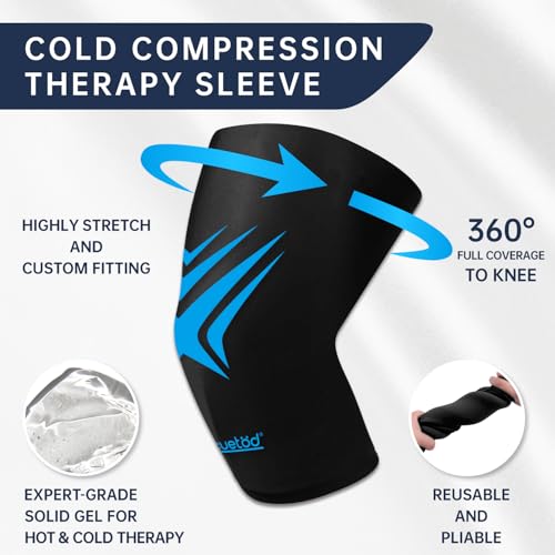 Knee Ice Pack Wrap Extended Ice Packs for Injuries Reusable Leg Freeze Compression Sleeves, Gel Cooling Knees Brace Cold Hot Packs Therapy Flexible for Pain Relief, Surgery Recovery Gift for Women Men - style: Knee-Black