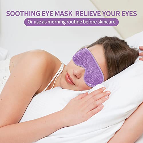 2PCS Gel Eye Mask Reusable Cold Therapy Gel Bead Eye Mask for Puffiness/Dark Circles/Eye Bags/Dry Eyes/Headaches/Migraines/Stress Relief, Cooling Compress (Purple) - color: Purple