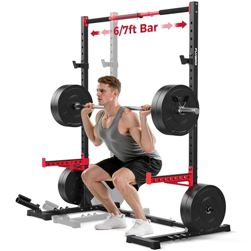 FLYBIRD SR1 Squat Rack with Pull-Up Bar, Adjustable Multi-Functional Power Rack, Inner Width Squat Rack Stand Suitable for 6FT,7FT Barbell for Home Gym Equipment - color: Black&Red