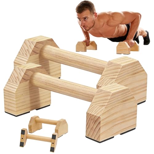 Push Up Bars Wooden Parallettes for Calisthenics Equipment, 600lbs Capacity Non-Slip Pushup Stands for Floor, Strength Training Handstand Blocks for Home Gym, Solid Wood Parallettes Bars - color: Pine Wood-25cm