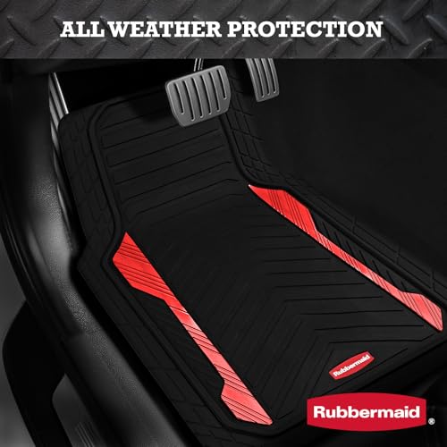 Rubbermaid Car Floor Mat, Heavy Duty All-Weather Car Mats Full Set with Dual-Tone Red Aluminum Inserts – Universal Fit, Anti-Slip Backing, Trim-to-Fit for Most SUV, Sedan, Van - color: Red