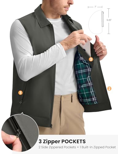 TBMPOY Men's Vest Casual Lightweight Thin Utility 3 Zip Pockets Stylish Sleeveless Jackets Summer Fall Golf Travel Business - color: Charcoal Grey, size: XX-Large