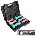 Yes4All Neoprene Coated Dumbbell Hand Weight Sets - Multiple Weight Options with Rack, Anti-roll, Anti-Slip, Hexagon Shape - style: E. SET WITH CASE 2-3-5lb pair
