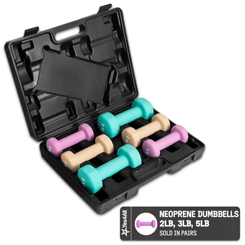 Yes4All Neoprene Coated Dumbbell Hand Weight Sets - Multiple Weight Options with Rack, Anti-roll, Anti-Slip, Hexagon Shape - style: E. SET WITH CASE 2-3-5lb pair